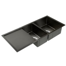 Cefito Kitchen Sink, Stainless Steel Double Bowl, 100x45cm, Black, Scratch-Proof, Anti-Bacterial, Easy Drainage Design