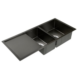 Cefito Kitchen Sink, Stainless Steel Double Bowl, 100x45cm, Black, Scratch-Proof, Anti-Bacterial, Easy Drainage Design