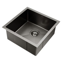 Cefito Kitchen Sink, Stainless Steel, 44x44cm, Black, Single Bowl, Scratch-Proof, Anti-Bacterial, Easy Drainage
