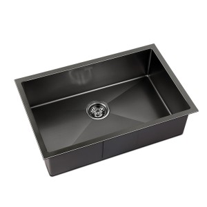 Cefito Kitchen Sink, Stainless Steel, 70x45CM, Black, Nano-Coated, Single Bowl, Scratch-Proof, Easy Drainage Design
