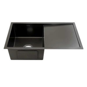 Cefito Kitchen Sink Stainless Steel 75x45cm Black Basin, R10 Corners, Scratch-Proof, Sound-Deadening, Easy Drainage