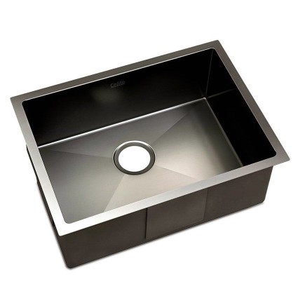 Cefito Kitchen Sink, Stainless Steel Basin, 60x45CM, Black, Nano-Coated, Soundproof, Anti-Bacterial, Easy Drainage