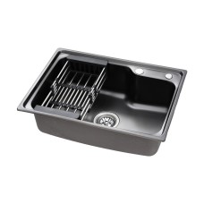 Cefito 61x43CM Stainless Steel Kitchen Sink - Single Bowl, Black, Nano-Coated, R10 Corners, Drain Basket Included