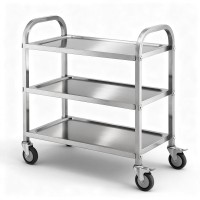 Cefito 3-Tier Stainless Steel Kitchen Trolley with Lockable Wheels, 89x50x83cm – Durable, Mobile, Easy to Assemble