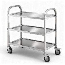 Cefito 3-Tier Stainless Steel Kitchen Trolley with Lockable Wheels, 89x50x83cm – Durable, Mobile, Easy to Assemble