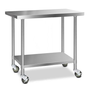Cefito 1219x610mm Stainless Steel Kitchen Bench with Lockable Wheels, 304 Grade, Adjustable Shelf, Heavy-Duty Worktable