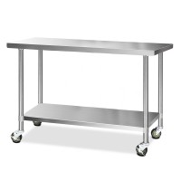 Cefito 1524x610mm Stainless Steel Kitchen Bench with 304 Grade, Adjustable Shelf, Lockable Wheels, Heavy Duty Design