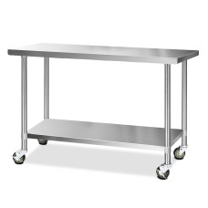 Cefito 1524x610mm Stainless Steel Kitchen Bench with 304 Grade, Adjustable Shelf, Lockable Wheels, Heavy Duty Design