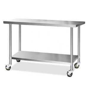 Cefito 1524x610mm Stainless Steel Kitchen Bench with 304 Grade, Adjustable Shelf, Lockable Wheels, Heavy Duty Design