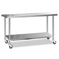 Cefito 1829x610mm Stainless Steel Kitchen Bench with Wheels - Food Grade 304, Adjustable, Heavy Duty, Lockable Castors