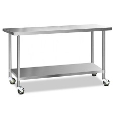 Cefito 1829x610mm Stainless Steel Kitchen Bench with Wheels - Food Grade 304, Adjustable, Heavy Duty, Lockable Castors