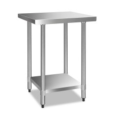 Cefito 610x610mm Stainless Steel Kitchen Bench - Durable 430 Grade with Adjustable Shelf & Legs for Home or Café Use