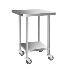Cefito 760x760mm Stainless Steel Kitchen Bench with Wheels - Heavy Duty, Adjustable Shelves, Corrosion Resistant