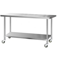 Cefito 1829x760mm Stainless Steel Kitchen Bench with Wheels - Heavy Duty, Adjustable Shelves, Easy Assembly, 430 Grade