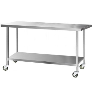 Cefito 1829x760mm Stainless Steel Kitchen Bench with Wheels - Heavy Duty, Adjustable Shelves, Easy Assembly, 430 Grade