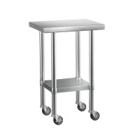 Cefito 61x46cm Stainless Steel Kitchen Work Bench with Wheels, Adjustable Shelf, 430 Graded Steel, Lockable Castors