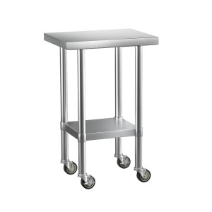 Cefito 61x46cm Stainless Steel Kitchen Work Bench with Wheels, Adjustable Shelf, 430 Graded Steel, Lockable Castors
