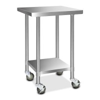 Cefito 610x610mm Stainless Steel Kitchen Bench with Wheels - Durable 430 Steel, Adjustable Shelves, Lockable Castors