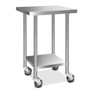 Cefito 610x610mm Stainless Steel Kitchen Bench with Wheels - Durable 430 Steel, Adjustable Shelves, Lockable Castors