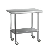 Cefito 91x61CM Stainless Steel Kitchen Work Bench with Wheels | 430 Grade Steel | Adjustable Shelf | Lockable Castors