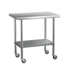 Cefito 91x61CM Stainless Steel Kitchen Work Bench with Wheels | 430 Grade Steel | Adjustable Shelf | Lockable Castors