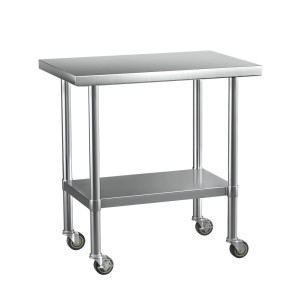Cefito 91x61CM Stainless Steel Kitchen Work Bench with Wheels | 430 Grade Steel | Adjustable Shelf | Lockable Castors