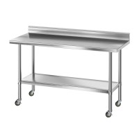Cefito Stainless Steel Kitchen Bench with Integrated Splashback 1500x600x900mm 430 Food Grade Heavy Duty Commercial