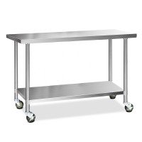 Cefito 1524x610mm Stainless Steel Kitchen Bench with Wheels | Adjustable Shelf & Feet | Durable 430 Grade Steel