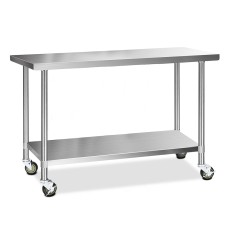 Cefito 1524x610mm Stainless Steel Kitchen Bench with Wheels | Adjustable Shelf & Feet | Durable 430 Grade Steel