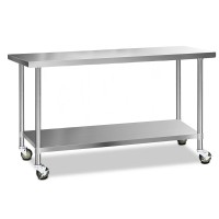 Cefito 1829x610mm Stainless Steel Kitchen Bench with Lockable Wheels - Durable, Adjustable, and Portable Workspace
