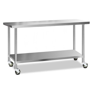 Cefito 1829x610mm Stainless Steel Kitchen Bench with Lockable Wheels - Durable, Adjustable, and Portable Workspace