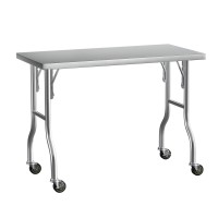 Cefito 430 Stainless Steel Kitchen Bench 122x61cm with Wheels | Foldable, Heavy Duty, Corrosion-Resistant, Easy Assembly