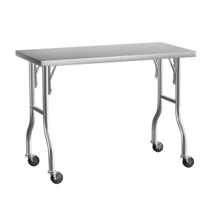 Cefito 430 Stainless Steel Kitchen Bench 122x61cm with Wheels | Foldable, Heavy Duty, Corrosion-Resistant, Easy Assembly
