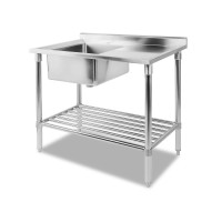 Cefito 100x60cm Stainless Steel Sink Bench - Durable 304 Stainless, Adjustable Shelf & Feet, Food Grade Finish