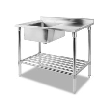 Cefito 100x60cm Stainless Steel Sink Bench - Durable 304 Stainless, Adjustable Shelf & Feet, Food Grade Finish