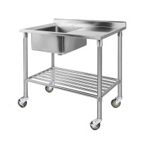 Cefito 304 Stainless Steel Sink Bench: Mobile Kitchen Workstation with Wheels, Adjustable Shelf, and 1-Year Warranty