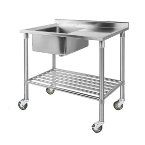 Cefito 304 Stainless Steel Sink Bench: Mobile Kitchen Workstation with Wheels, Adjustable Shelf, and 1-Year Warranty