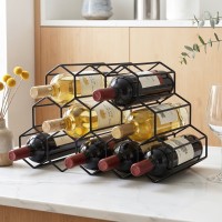 Artiss Metal Wine Rack 12 Bottle Black Tabletop Honeycomb Design Freestanding 47x19x26cm No Assembly