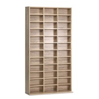 Artiss Bookshelf CD/DVD Storage Rack, Oak - Adjustable Shelves, Holds 1116 CDs/528 DVDs, Eco-Friendly Particle Board