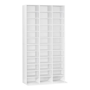 Artiss Bookshelf CD/DVD Storage Rack - White, Adjustable Particle Board, Holds 1116 CDs/528 DVDs, 102x23.5x194.5cm