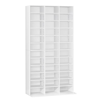 Artiss BERT White Bookshelf CD DVD Storage Rack Adjustable Shelves Holds 1116 CDs 528 DVDs Particleboard 102x23.5x194.5