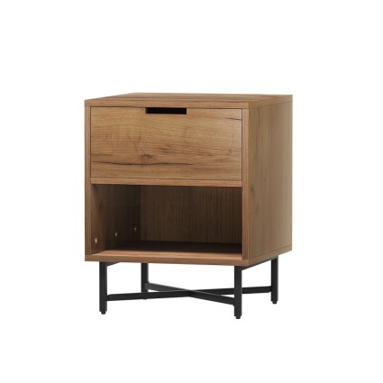 Artiss KRAVU Bedside Table Drawers, Rustic Oak, 40x39.5x51cm, Metal Frame, Storage Shelf, Industrial Nightstand