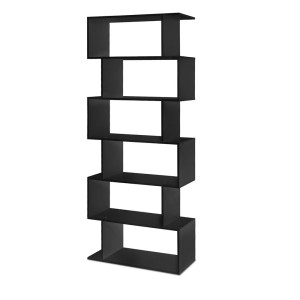 Artiss RIVA 6-Tier Black Bookshelf - Stylish S-Shape Display, Durable, Easy Assembly, Perfect for Home or Office