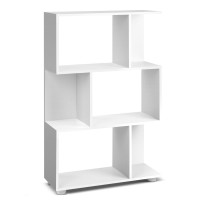 Artiss Bookshelf, 3-Tier Zig Zag Design, 12mm Particle Board, 60x23.5x98cm, White, Modern Display Shelf