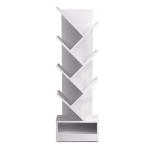 Artiss Tree Bookshelf, 7-Tier, Particle Board, 40x19.5x124cm, White - Stylish, Functional Display Unit