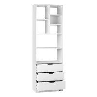 Artiss Bookshelf with Drawers, E1 Particle Board, 60x23.5x180cm, White - Modern Display Shelf with 7 Shelves & 3 Draw