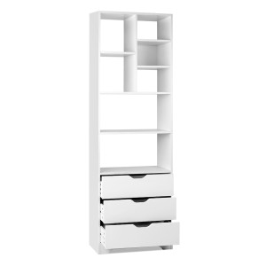 Artiss Bookshelf with Drawers, E1 Particle Board, 60x23.5x180cm, White - Modern Display Shelf with 7 Shelves & 3 Draw