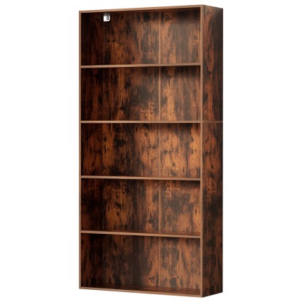 Artiss 5-Tier Walnut Bookshelf, 6 Adjustable Shelves, Anti-Tip Kit, 90x30x182cm, Easy Assembly