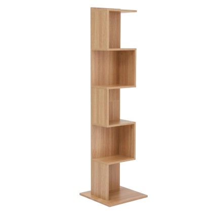 Artiss 5-Tier S-Shaped Bookshelf Oak 40x40x154cm Particle Board Melamine 30kg Per Shelf Anti-Tip Kit