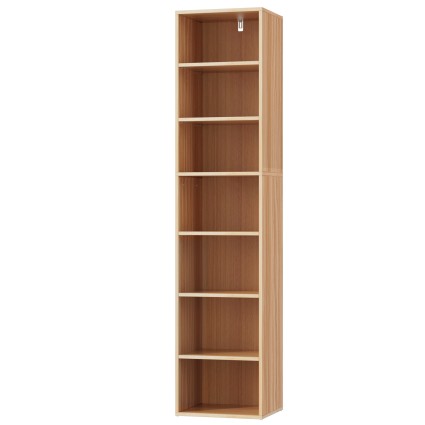 Artiss Bookshelf, 7-Tier, Pine Finish, 33x30x150cm, Adjustable Shelves, Anti-Tip Kit, Easy Assembly, Stylish Storage